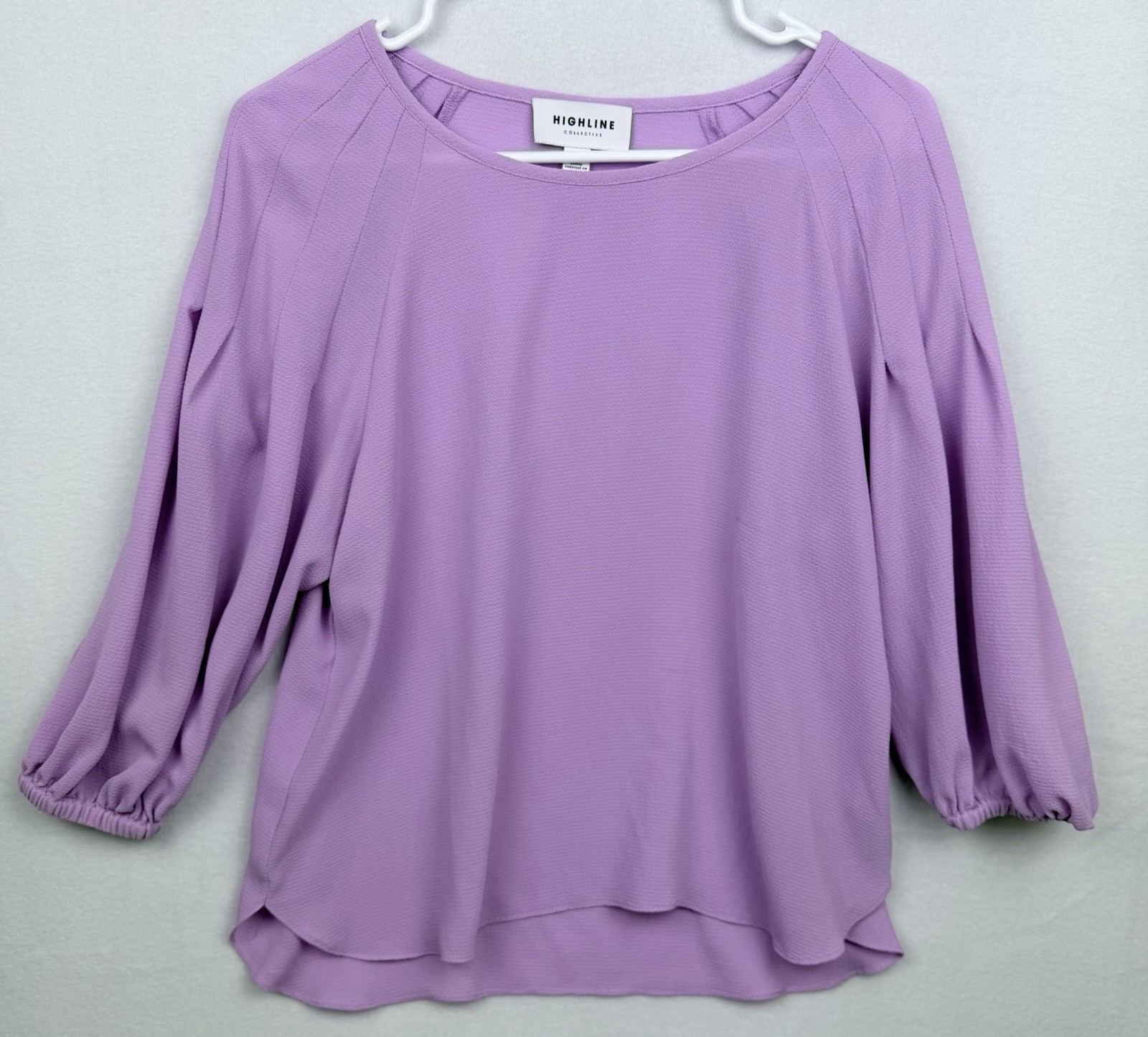 Highline Collective Lavender Blouse 3/4 Balloon Sleeve Pleated Top Size S