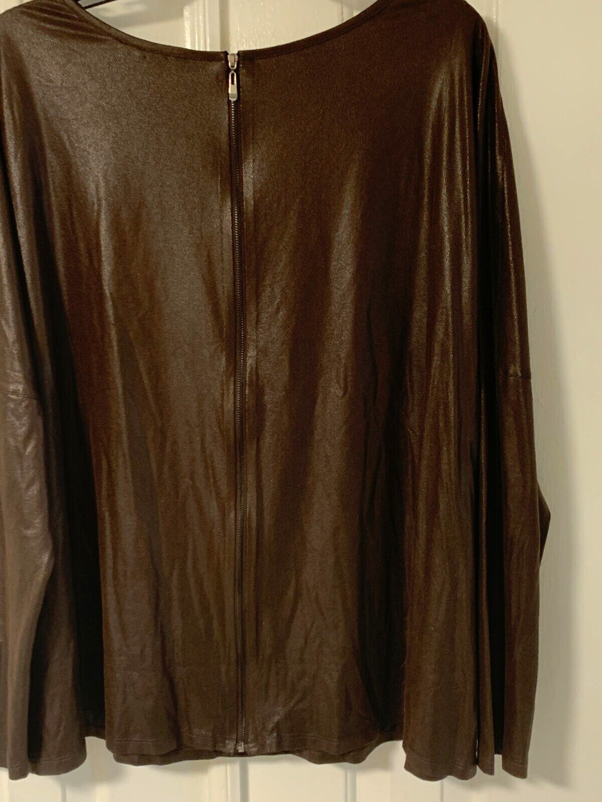 Alberto MAKALI NWT unique FULL ZIPPER back STUDDED brown blouse long sleeves
