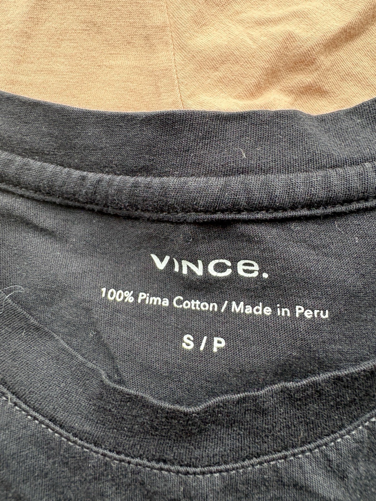 Vince Womens 100% Pima Cotton Crew Neck S Tan/Black Basic Essential LOT OF 2
