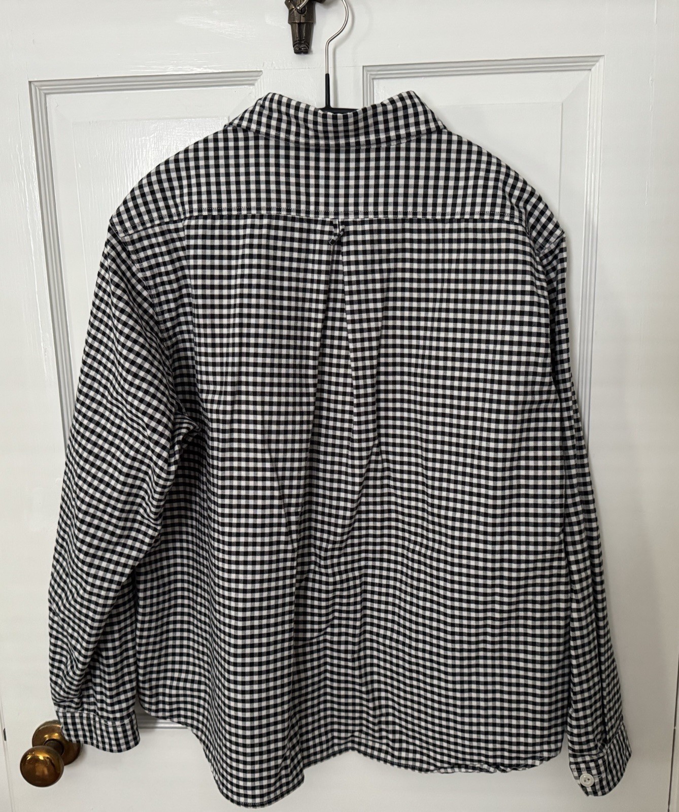 Danton Round Collar Pull Over Cotton Twill Shirt — Black x Ecru Gingham – 38