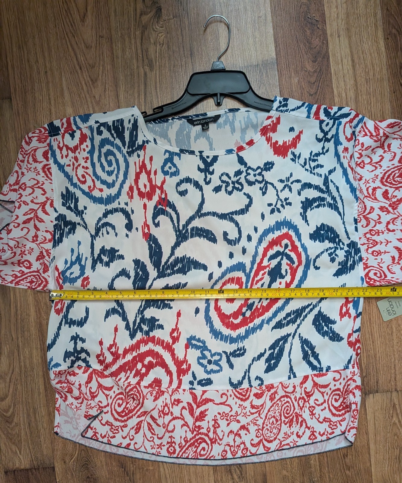 Erin London RELAXED R/W/B Print SS Slight Sheer Sz. S Blouse New w/Tags
