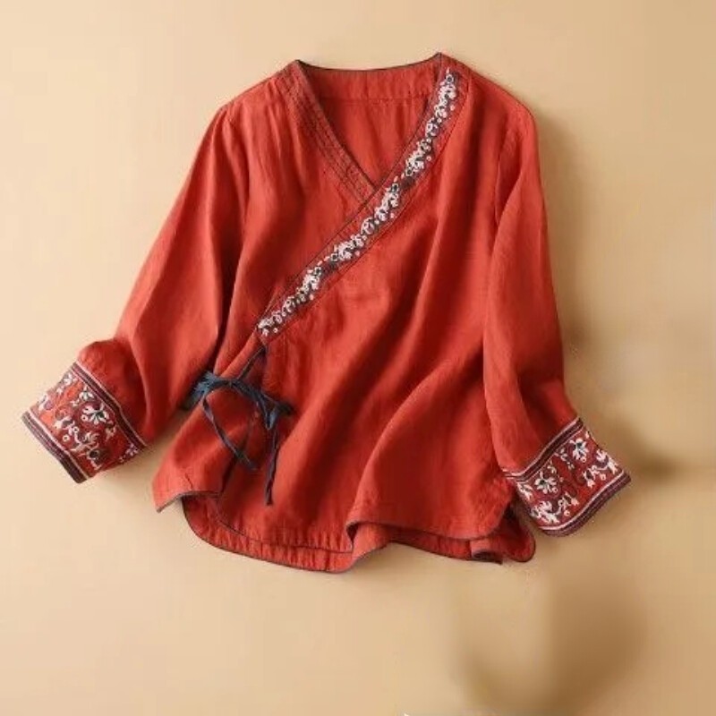 Lady Top Chinese Shirt Blouse Floral Hanfu Embroidery Floral Casual Ethnic Retro