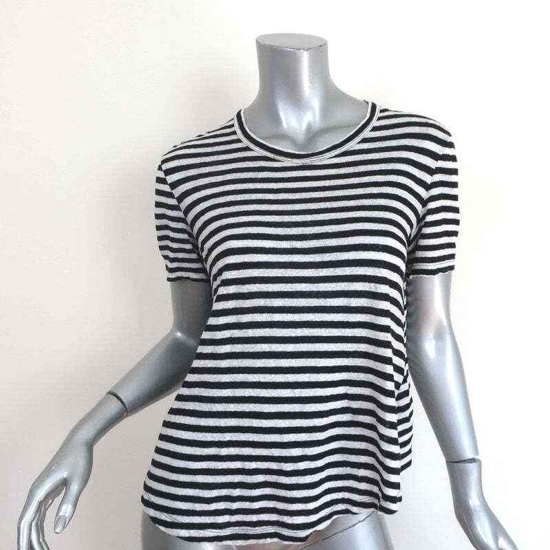 A.L.C. Cross-Back Tee Tesi Black/White Striped Linen Size Small Short Sleeve Top