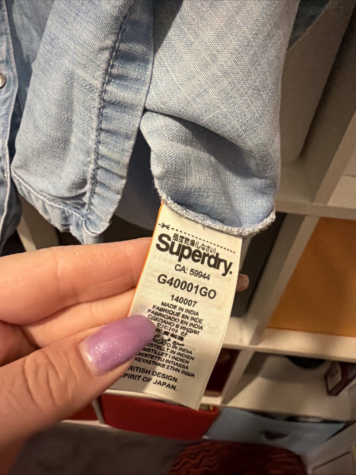 Superdry Women’s Light Blue Wash Denim Cold Shoulder Shirt Button Up Top Size S