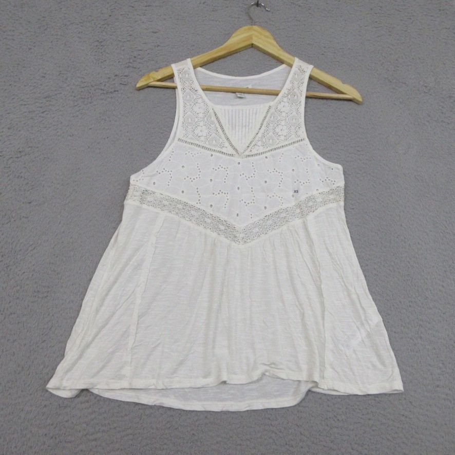 American Eagle Shirt Womens XS White Lace Tank Top Crochet Boho Embroidered NWT