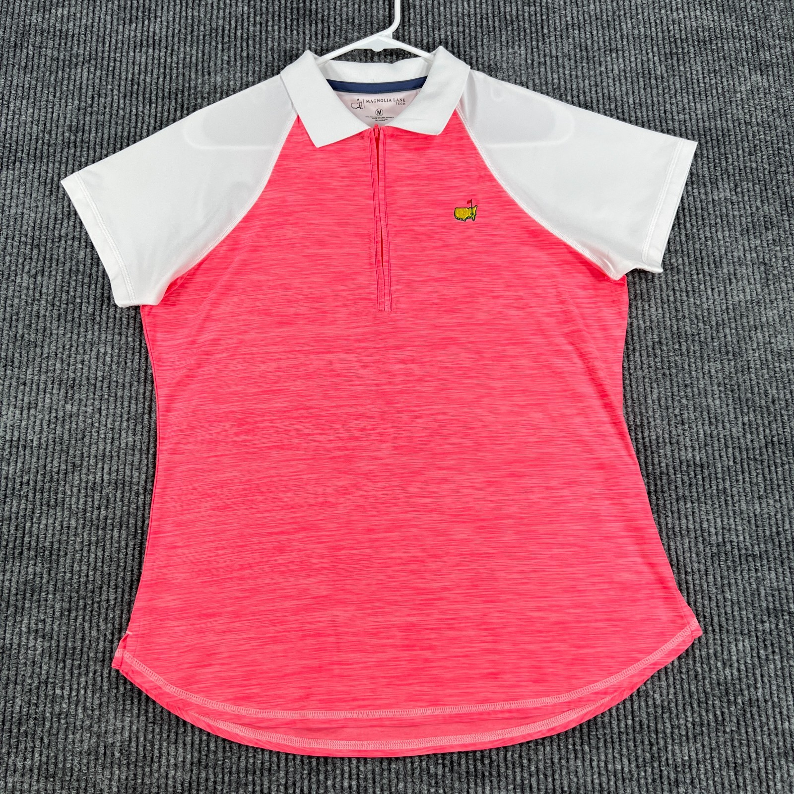 Magnolia Lane Tech Shirt Womens Medium Pink Short Sleeve Golf 1/4 Zip Masters