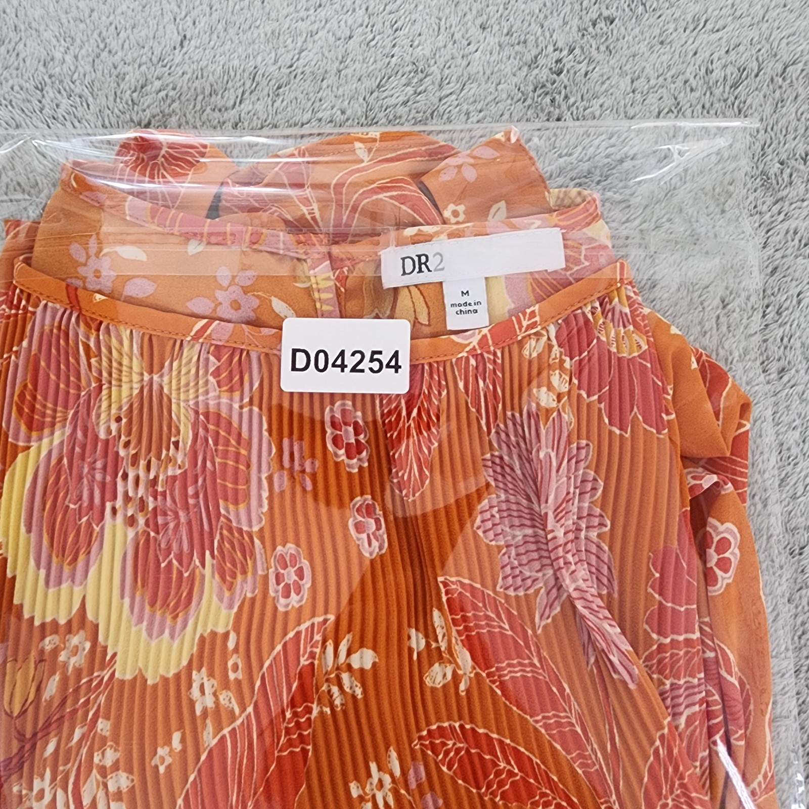 DR2 Tank Womens M Orange Floral Pleated Chiffon Scoop Neck Sleeveless Top Boho