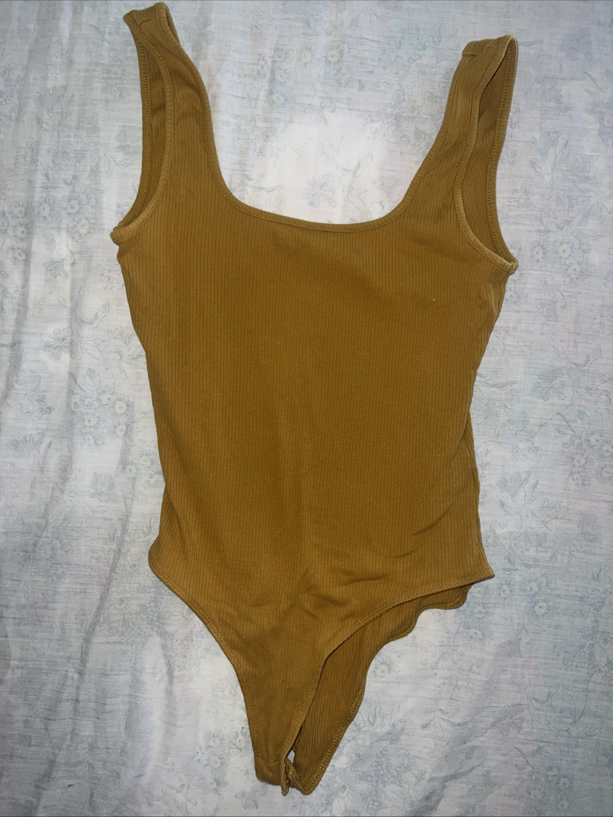 Ambiance Woman’s Ribbed Body Suit With Snap Closure Size M Mustard Color