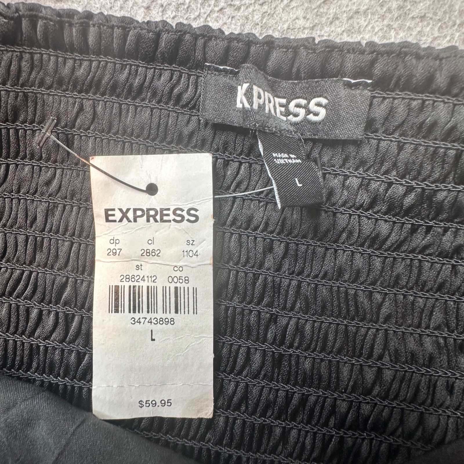 Express Top Women L Black Puff Sleeve Smocked Ruched Front Satin Crop Blouse