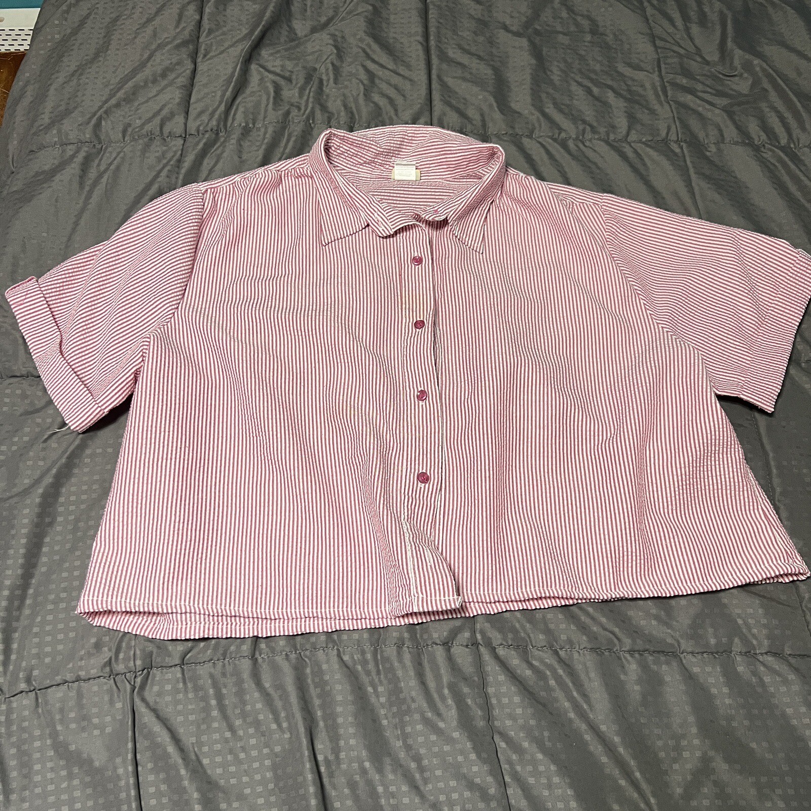 bocabay Polyester button down shirt Pink White Striped Short Hem size xx 2x