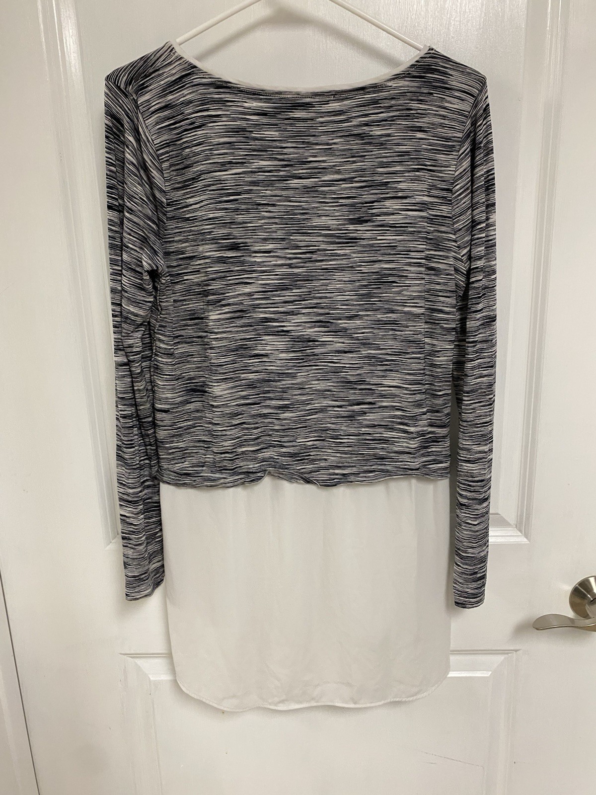 White House Black Market Black & Gray Layered Space-Dye Long Sleeve Top, Small