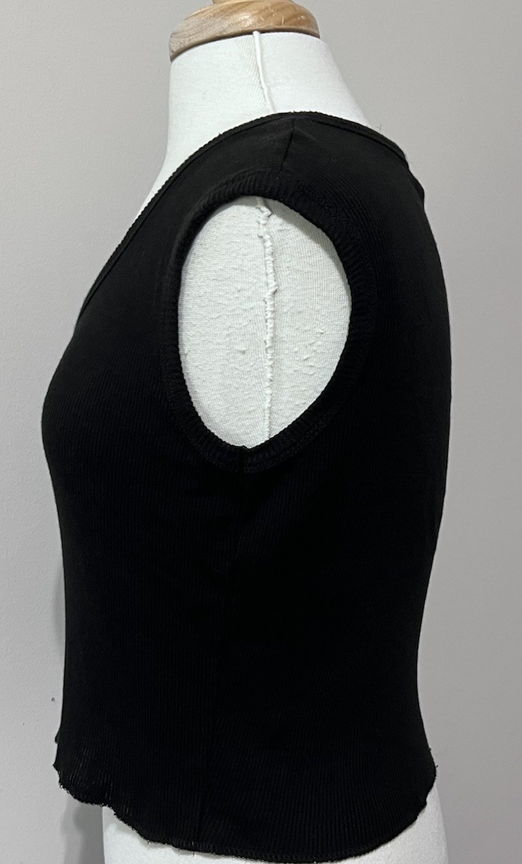 Express Tricot Ribbed V Neck Button Down Tank Top Large Black 90s Y2K Grunge