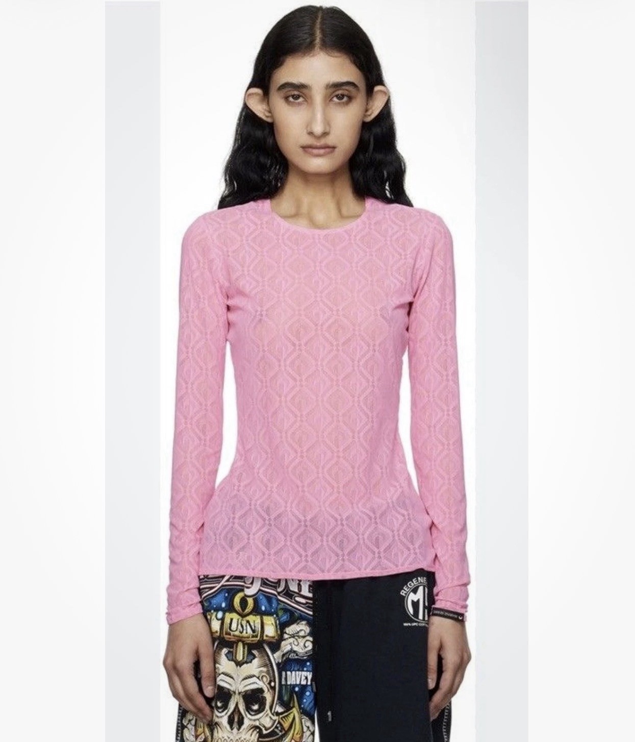 MARINE SERRE Moon Diamant Second Skin Pink Mesh Top $450 RARE
