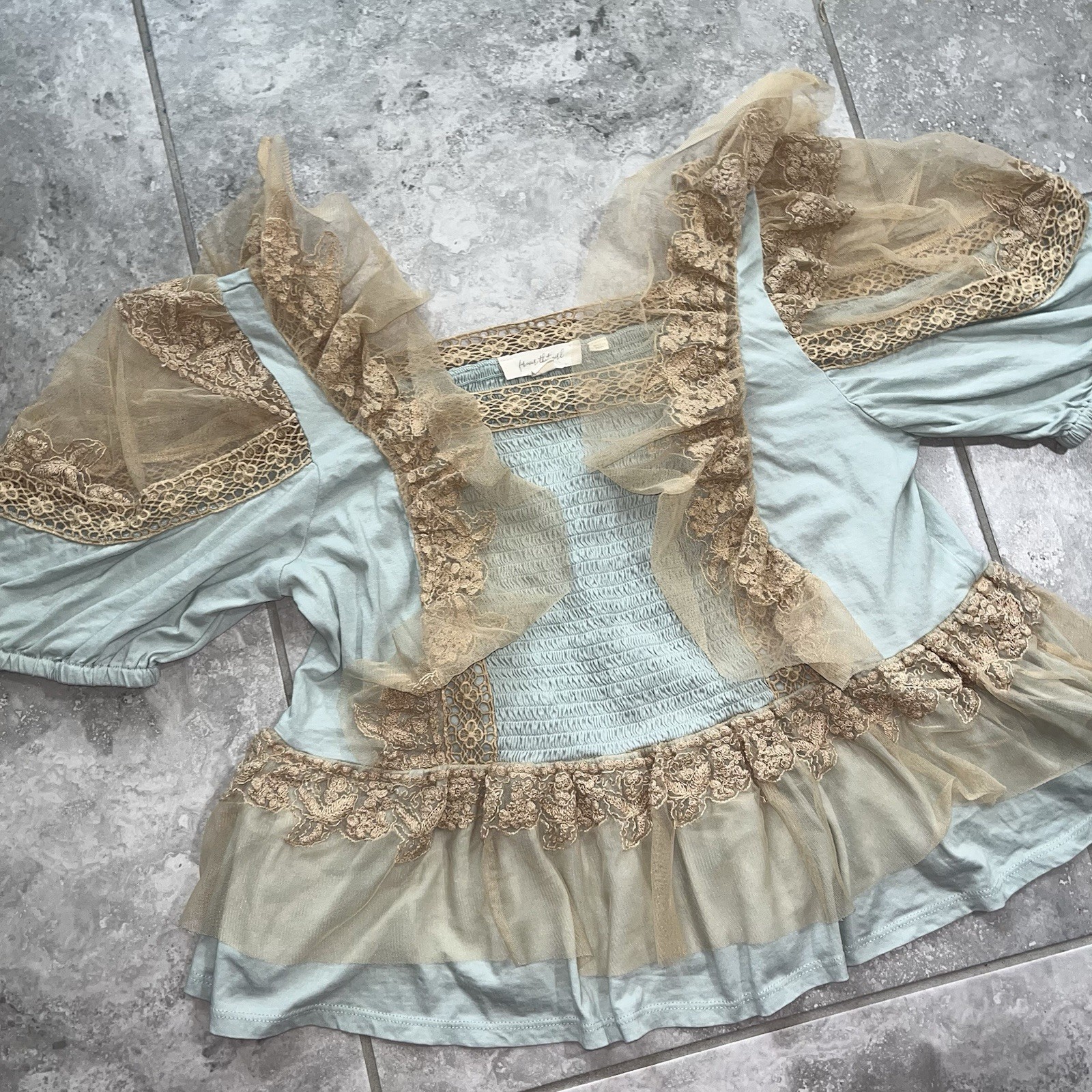 Anthropologie Forever That Girl Ruffle Lace Tulle Peplum Pleated Top Blouse M
