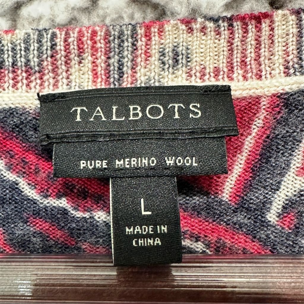 Talbots Womens Sweater L Merino Wool Paisley Preppy Lightweight Knit Boho Retro