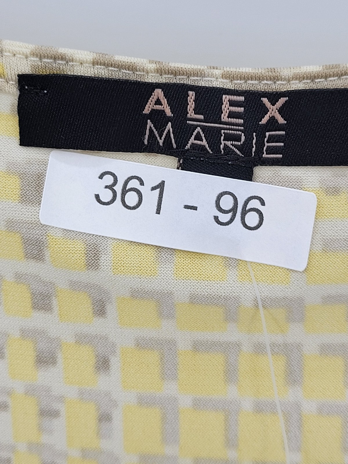 Alex Marie Top Womens Medium Yellow Tan Print Bell Sleeve Drape Neck Career NWT