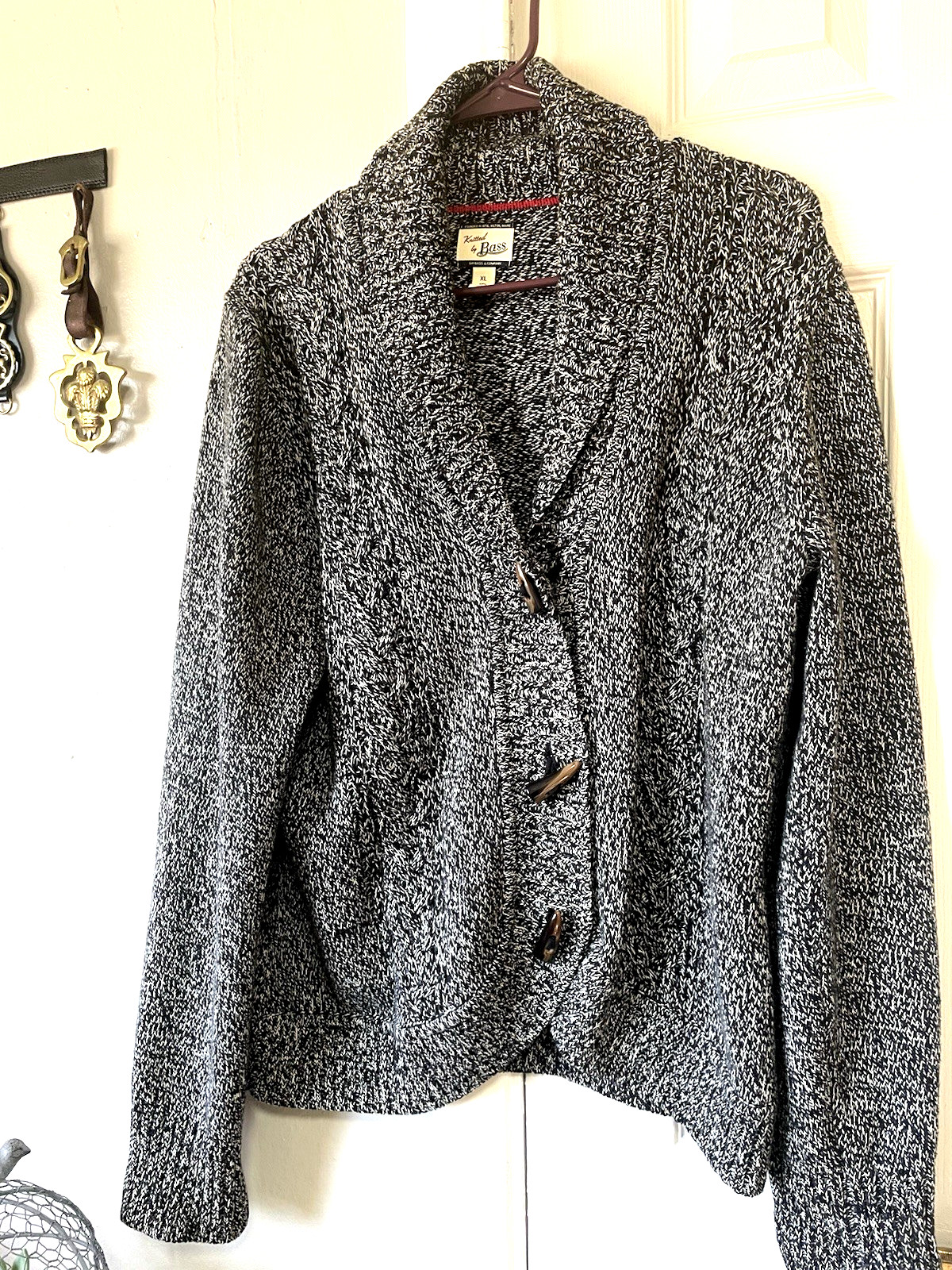 KNITTED BY BASS Cable Knit Shawl Collar Toggle Buttons Cardigan Jacket Top XL
