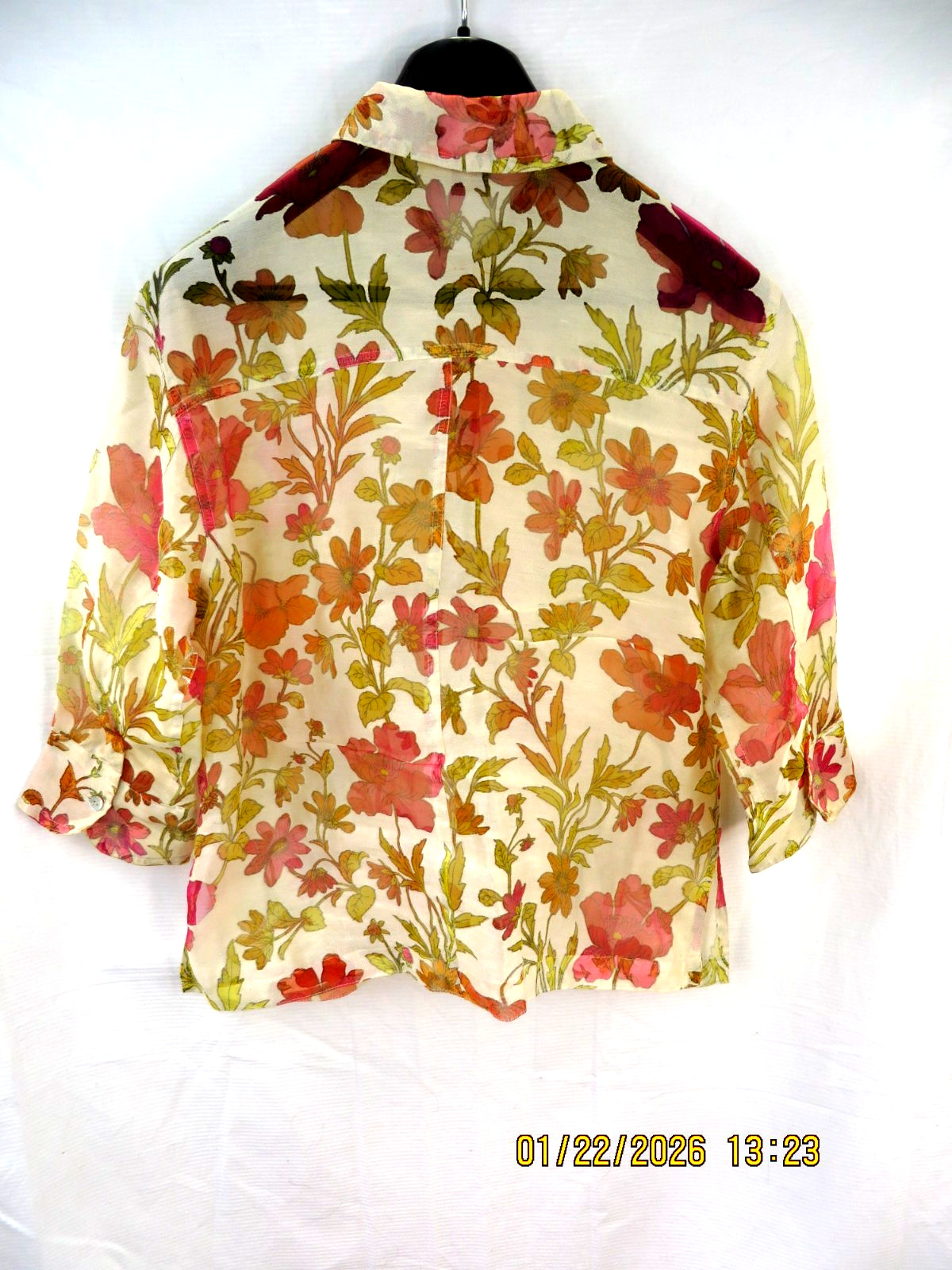 NOTATIONS SZ M Rayon/Linen Rusty Red/Almond Sheer/Opaque Woven Fabric Top Shirt