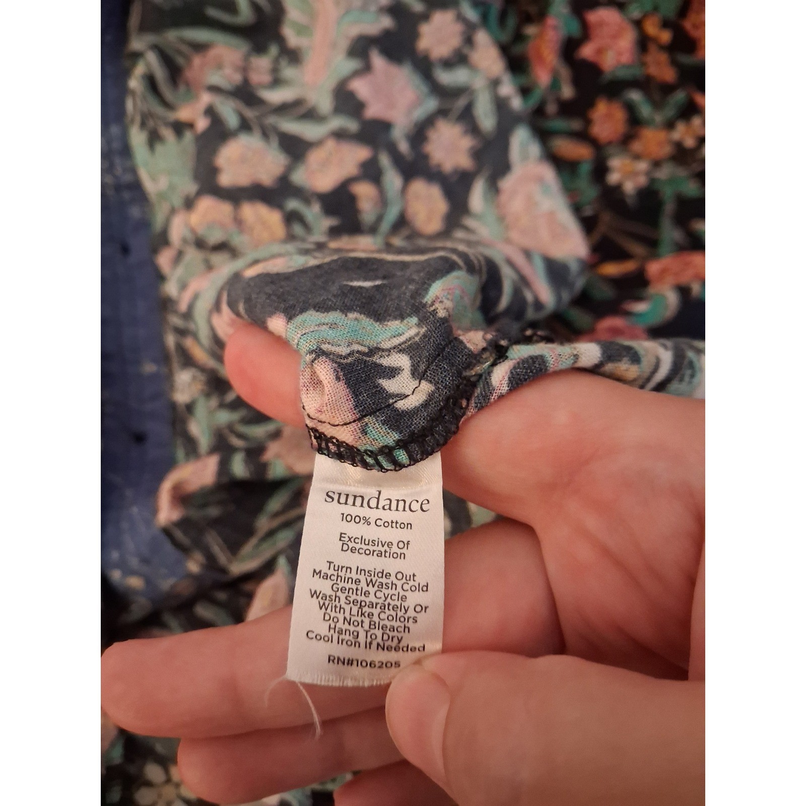 Sundance Womens Floral Button Down Shirt Navy Pink Orange Botanical Print Large