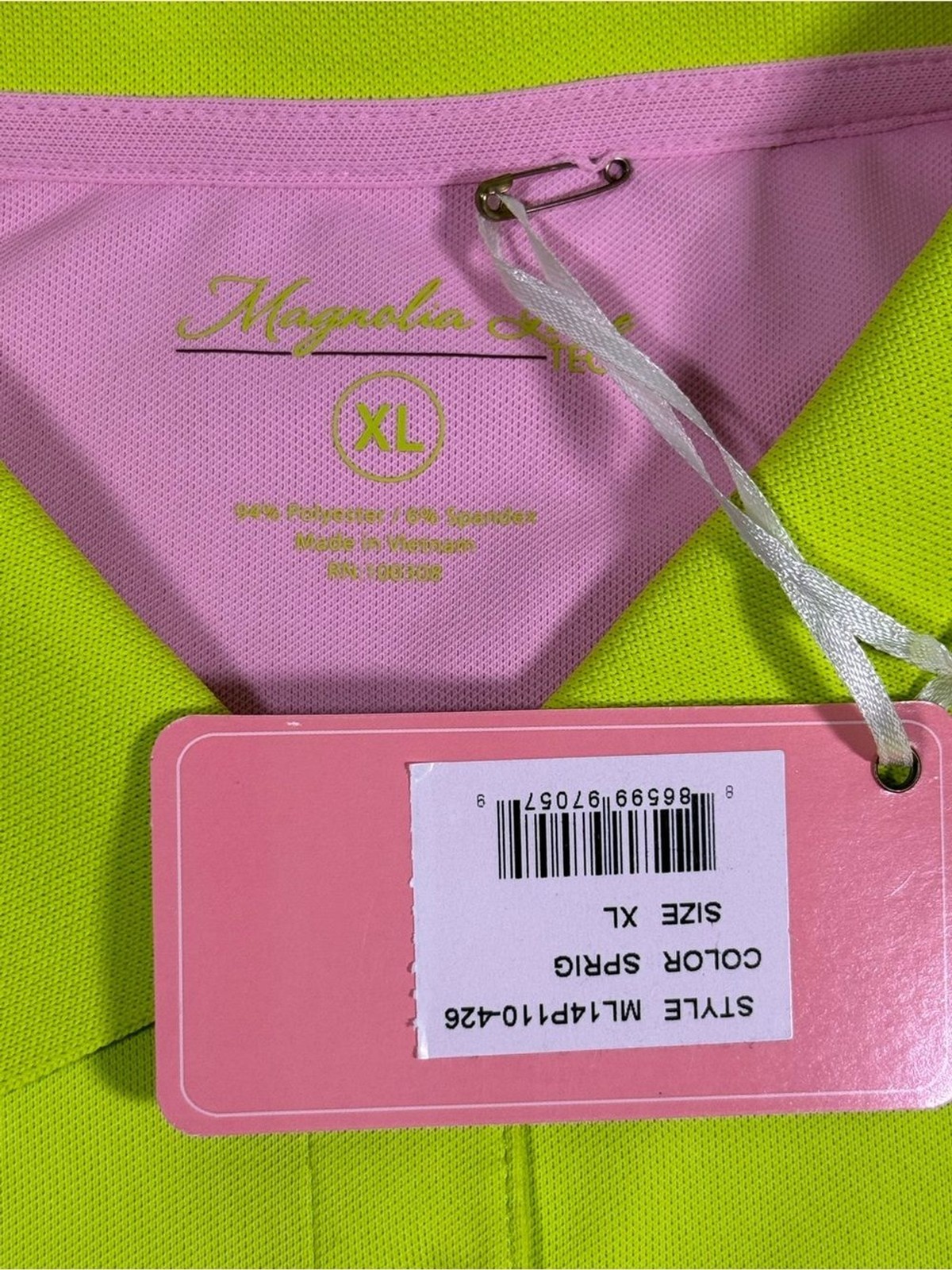 Magnolia Lane Masters Tech Golf Polo Women XL Neon Green Performance Stretch NEW
