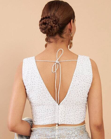 Georgette Embroidery Vneck Back open non padded beautiful saree blouse,