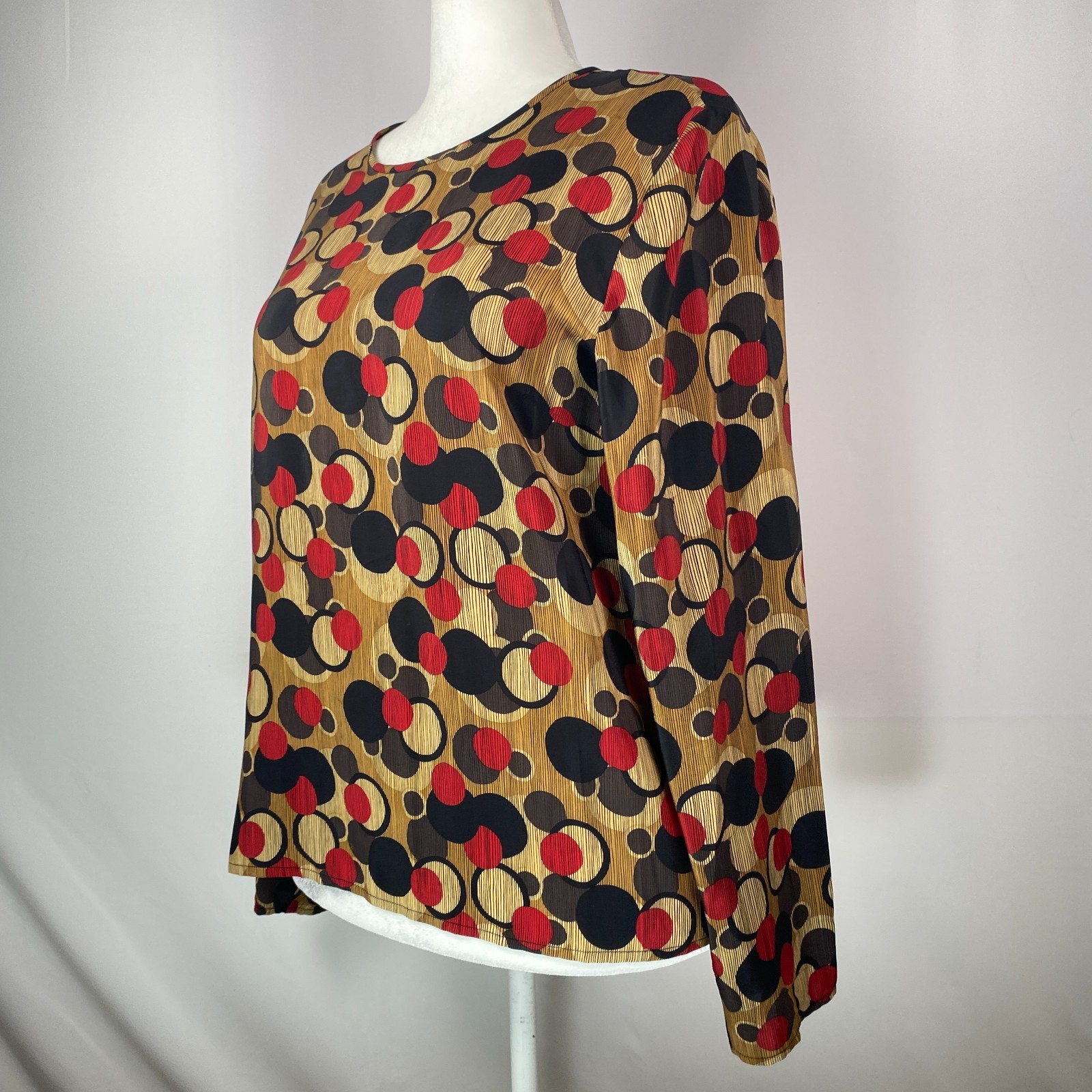 DM Danielle Martin 100% Silk Sz 16 Geometric Circles Gauze Look Pullover Blouse