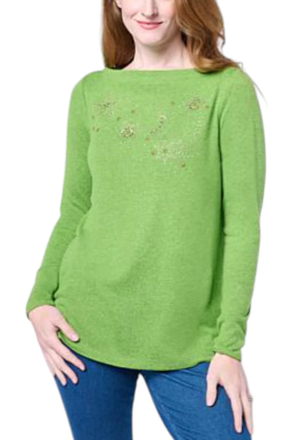 DG2 by Diane Gilman Women’s Embellished Boat-Neck Top Avacado