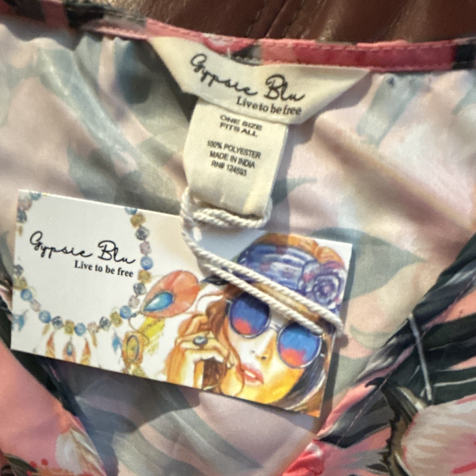 Gypsie Blu Pink Tropical Ruffle V-Neck Flutter Blouse One Size one of a kind