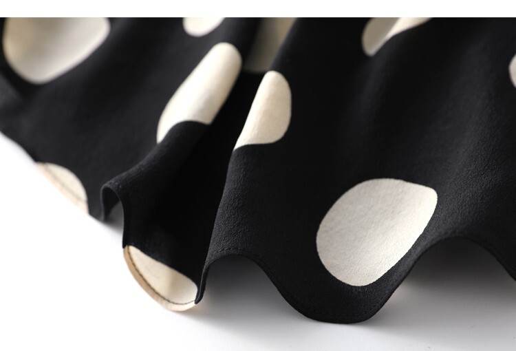 100% Mulberry Silk Black Polka Dots Short Sleeve Women T-Shirt Shirt Top MM142