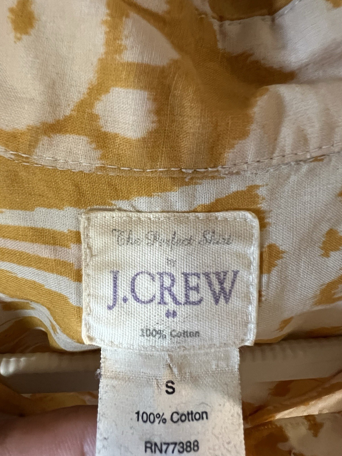 J.Crew The Perfect Shirt Yellow Ikat Print Cotton Button Down Small Summer Top