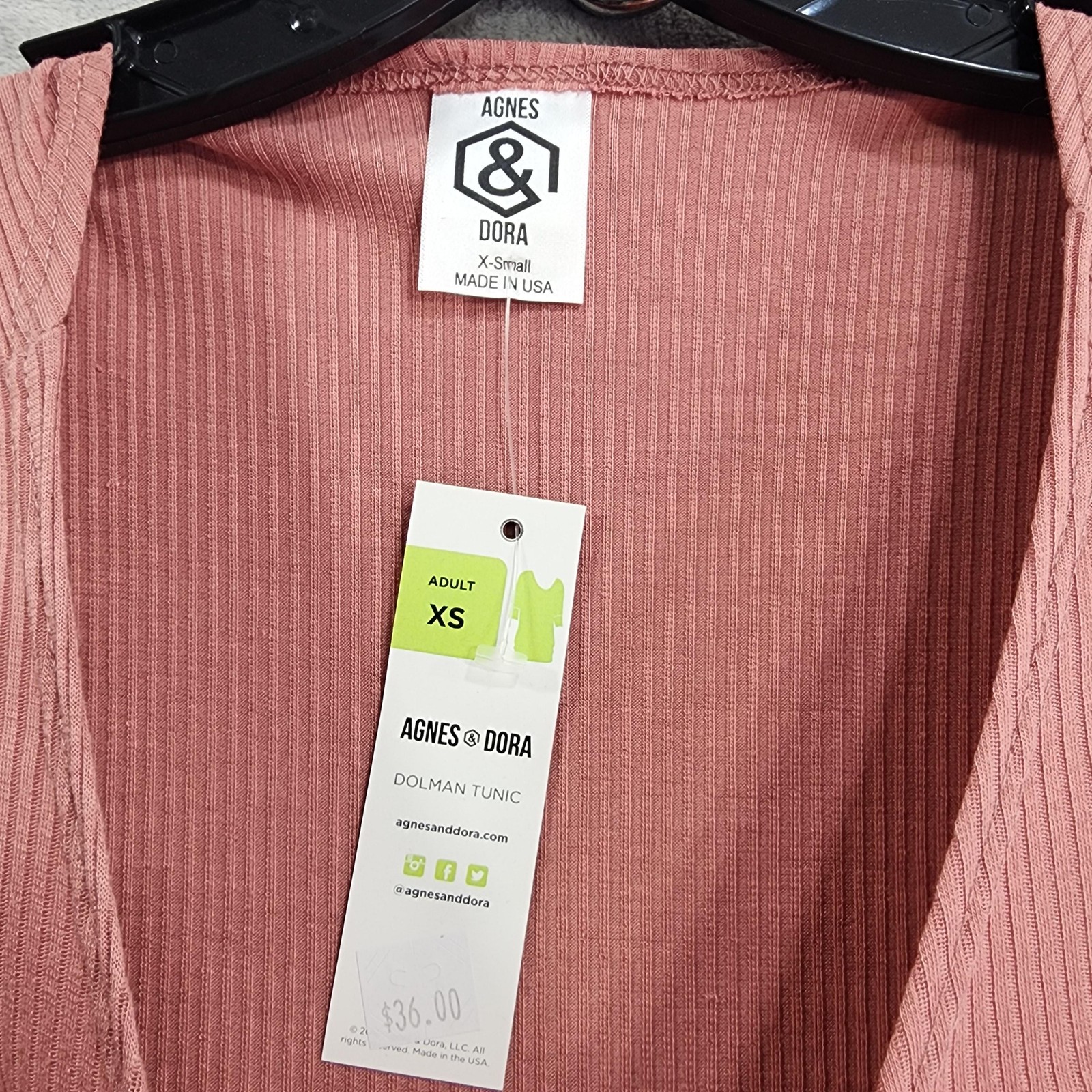 NEW Agnes & Dora Top Womens XS Pink Dolman Tunic Scoop Neck Ribbed Stretch