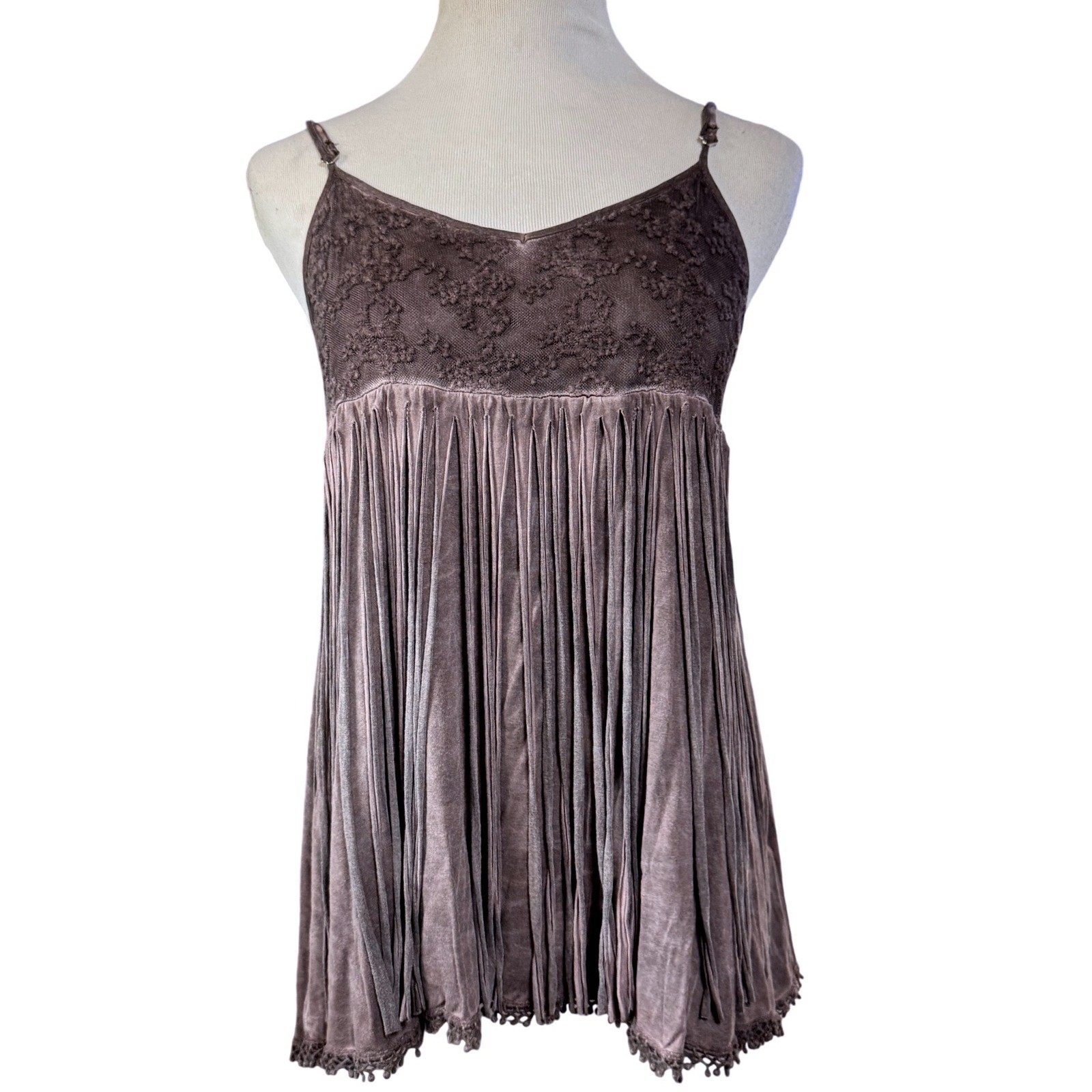 Cowgirl Hardware Fringe Tank Top Womens Large Lace Boho Western Mauve Purple