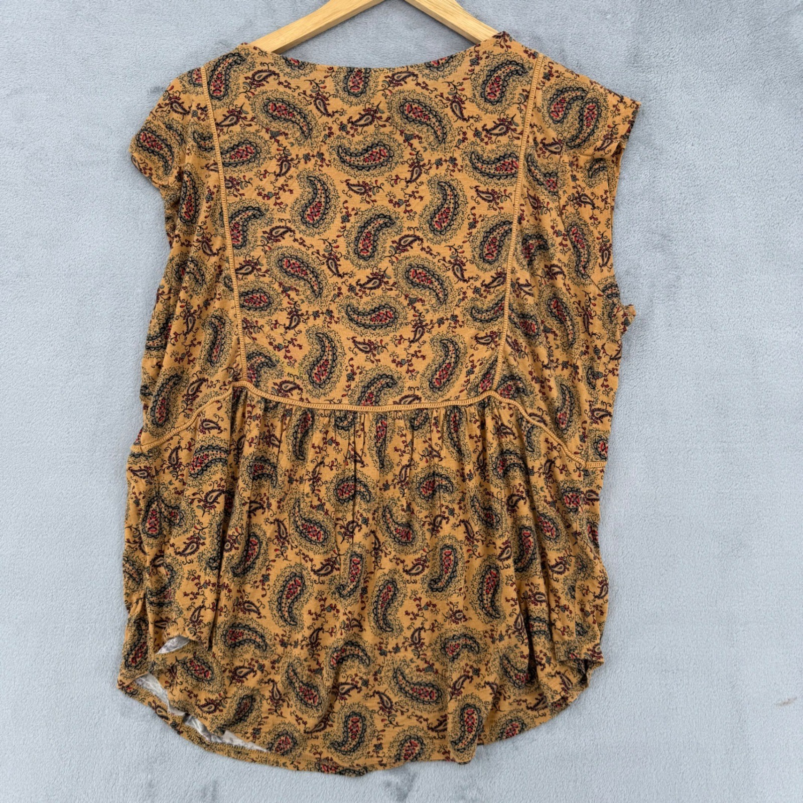 Faded Glory Womens Paisley Boho Lace Bib Babydoll Top Blouse Size XL (16-18)