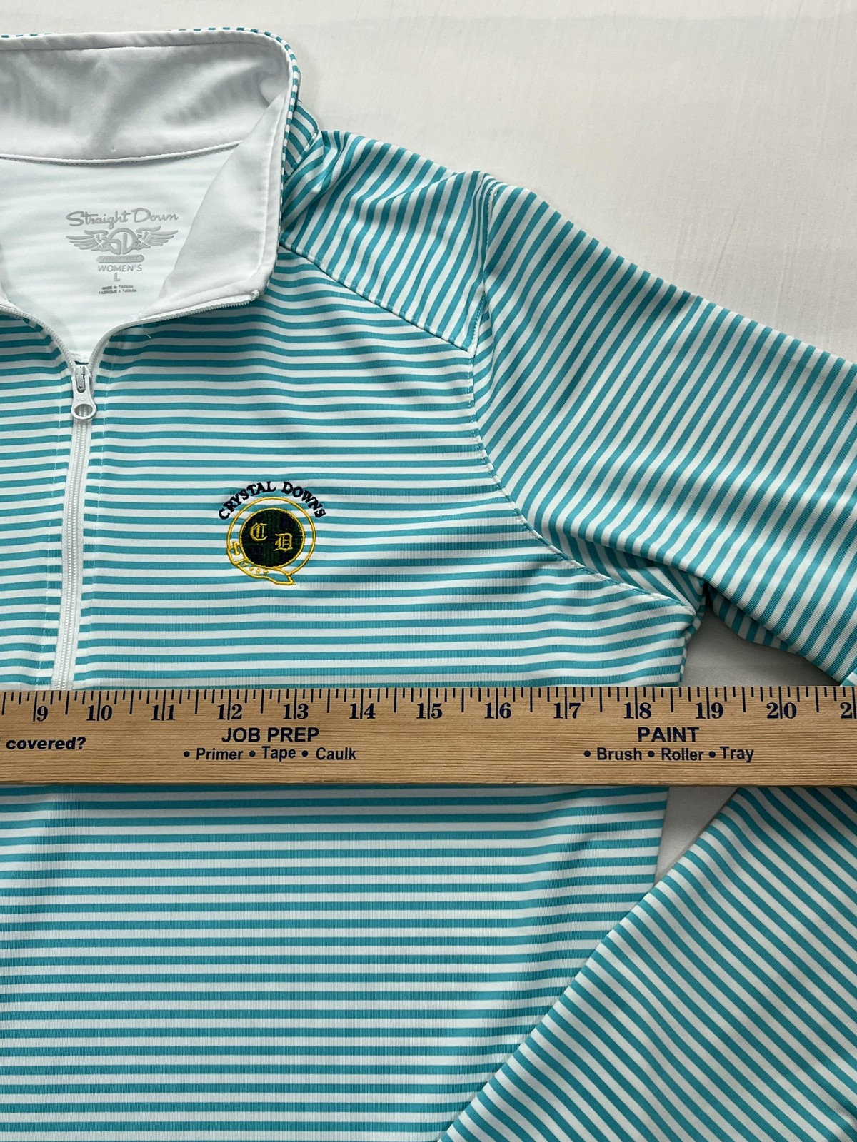 Straight Down Pullover Womens Large 1/4 Zip Striped Performance Crystal Downs