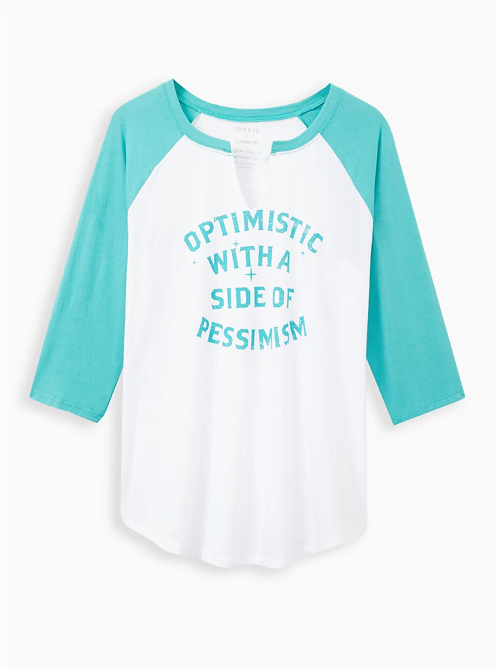 Torrid Classic Fit Raglan Tee Optimistic White Turquoise 2 2x 18 20 #A25949