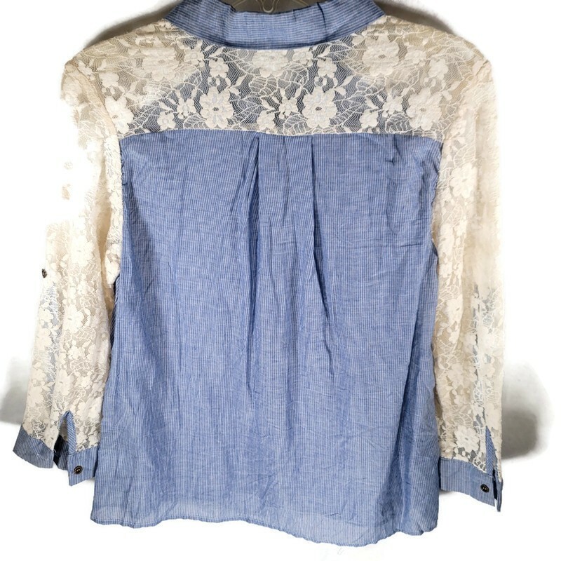 Excuse Me M?ss Womens Button Up Collared Shirt Size Large L Long Lace Sleeve