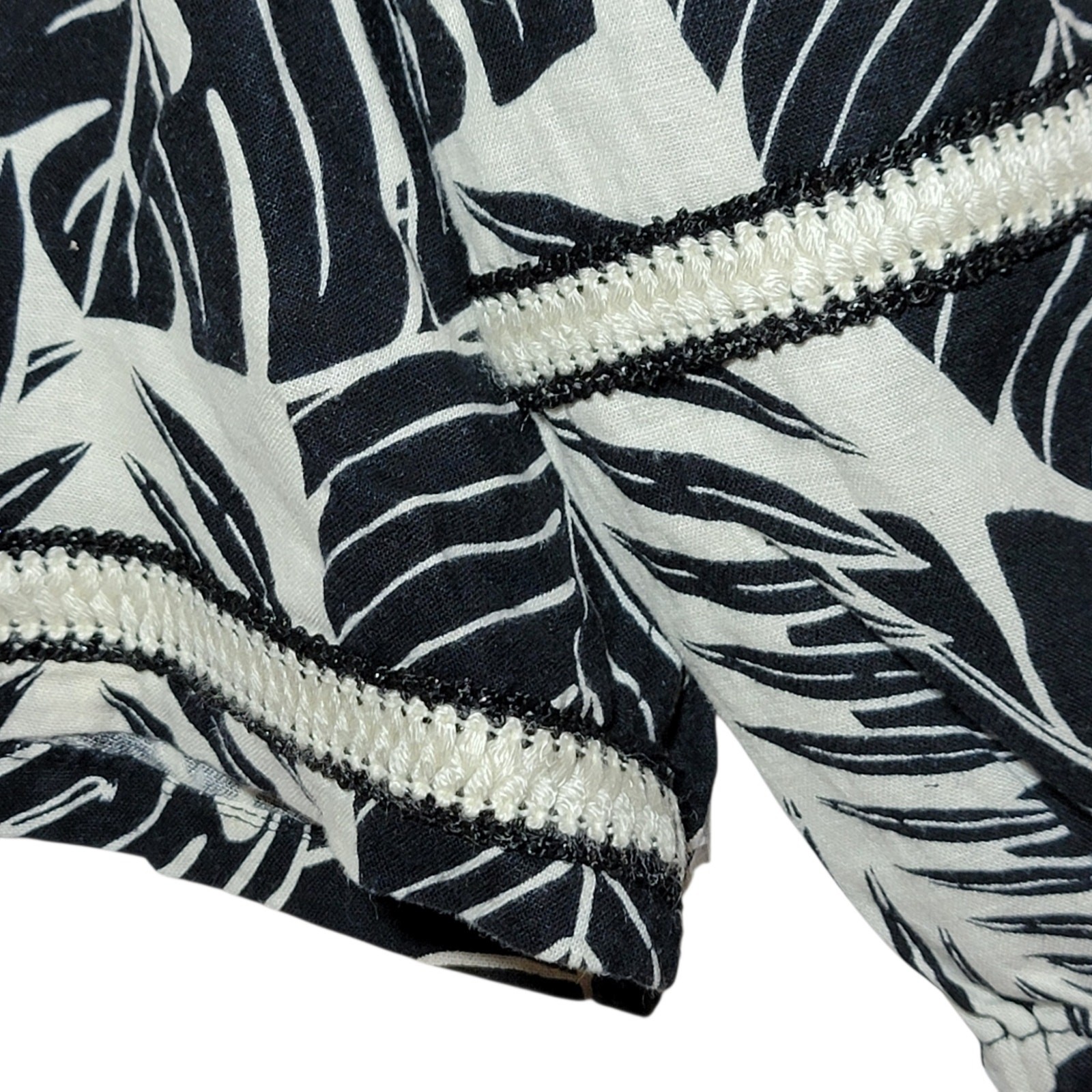 Cynthia Rowley Tropical Palm Print Black White Linen Blend 3/4 Sleeve Top S