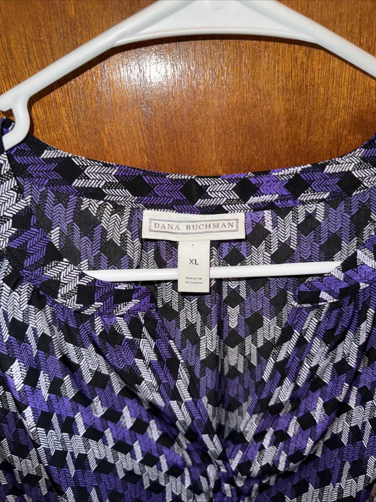 Dana Buchman Womens Purple And Black V-neck Blouse Size XL