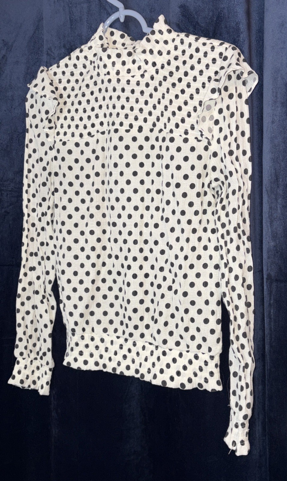 Blu Pepper Long Sleeve White W/black Poka Dots M