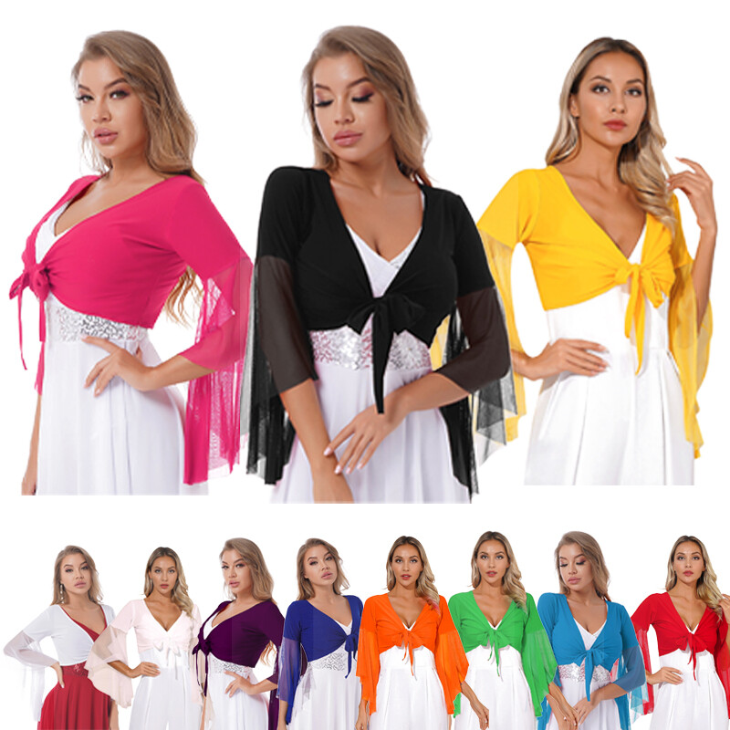 Women Shirts Cover Up Dancewear Tee Crop Top Performance Blouse Belly Dance