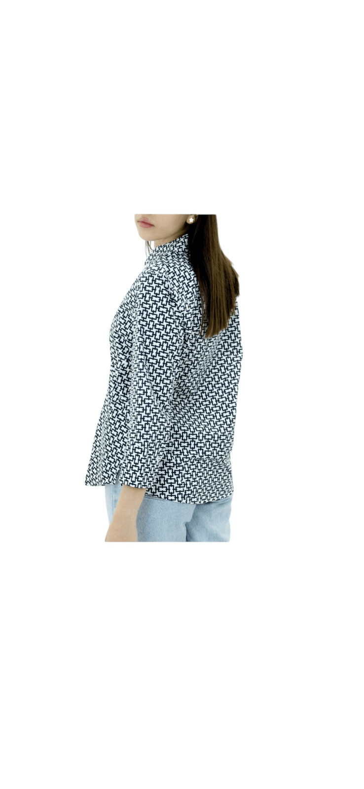 Foxcroft NYC Easy Care Pinpoint Stretch Chain Print Poplin Button-Up cotton sz L