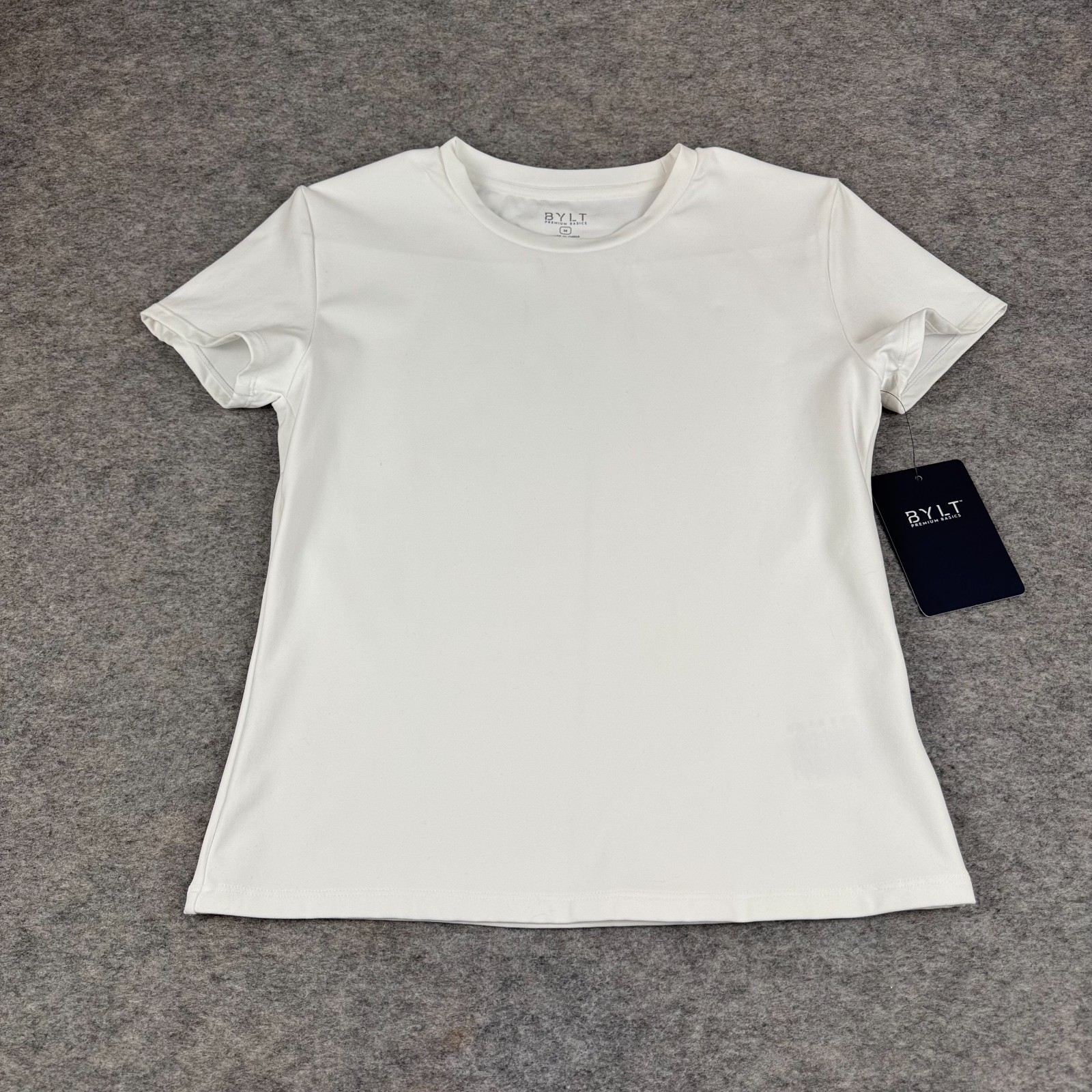 BYLT Premium Basics Balm Crew Shirt Nylon Stretch White Womens Medium M