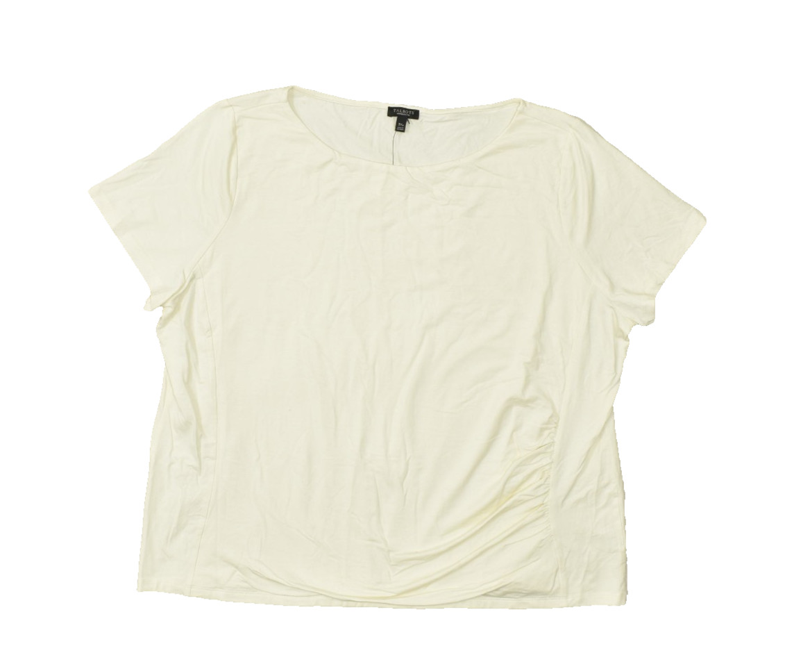 Talbots Women Petites 3XP Cream Side Ruched Short Sleeve Tee Lyocell Spandex NWT