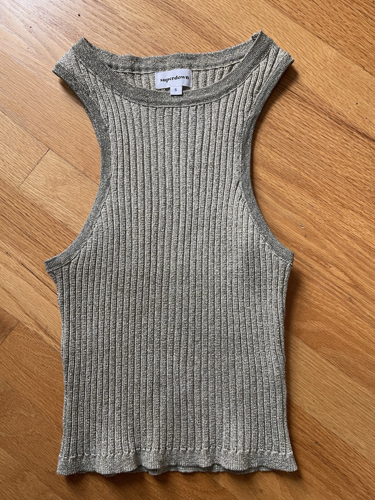 Superdown Gold Metallic Lurex Knit Ribbed Tank Top Women S XS Fitted Sexy