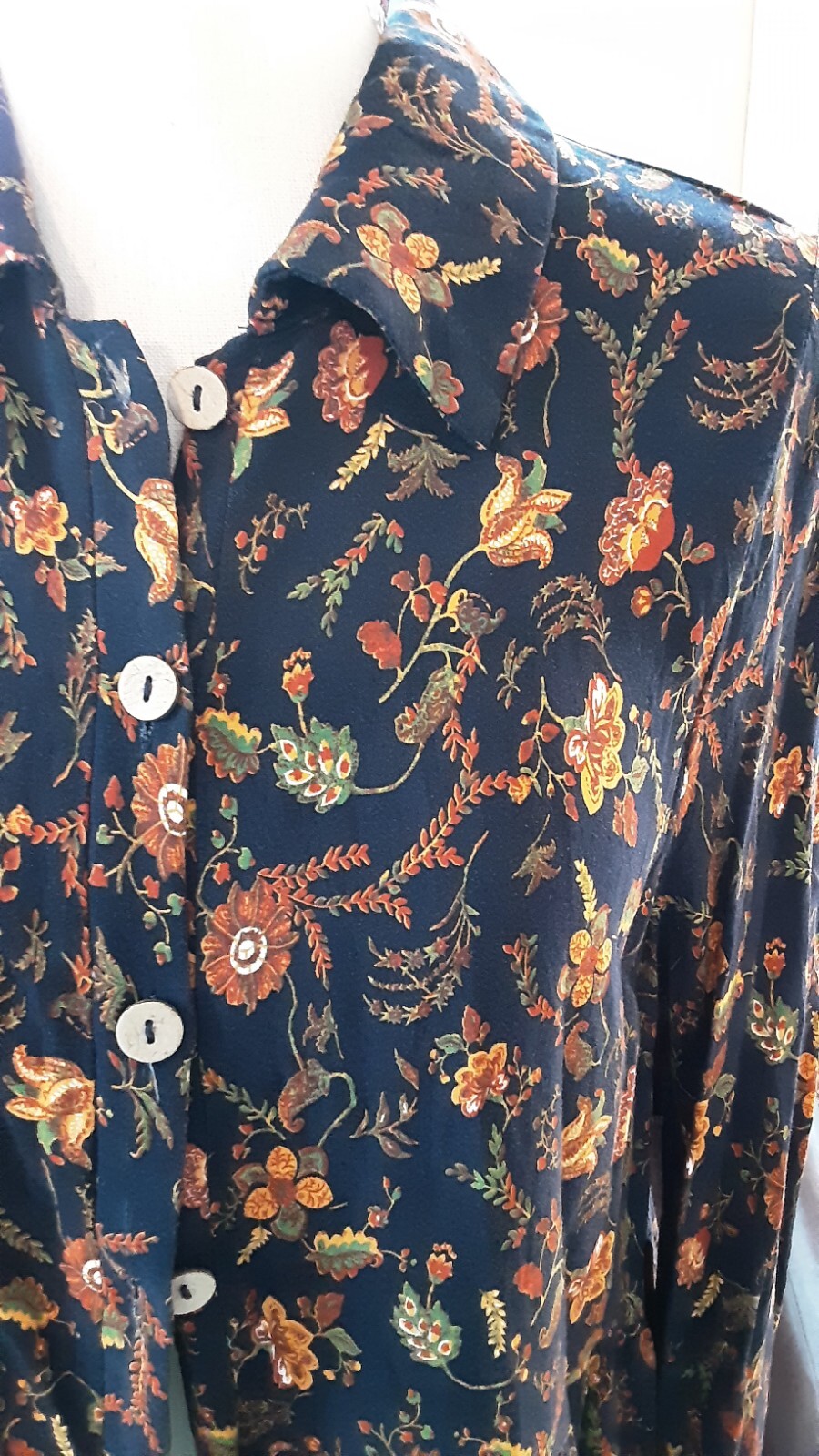 KAYWIDE M MULTICOLOR BUTTON UP TUNIC LONG SLVS 100% VISCOSE MACHINE WASH