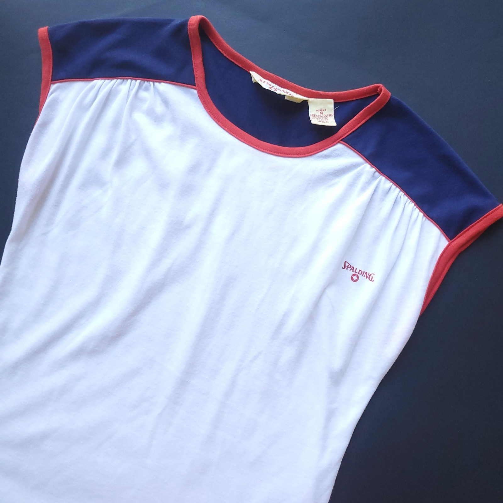 Vintage Spalding Tennis Top Womens M Red White Blue Ringer T Shirt Tenniscore