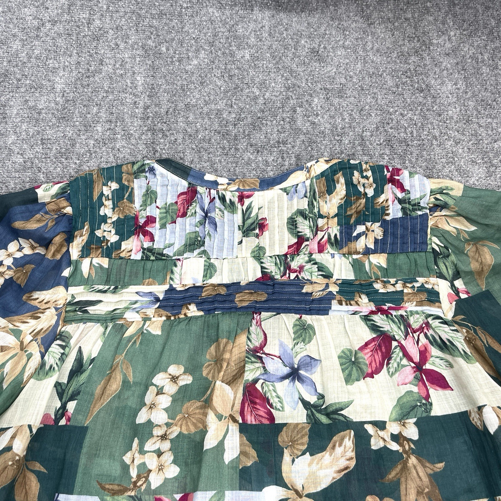 Tommy Bahama Hightide Floral Pintuck Blouse Womens XL Patchwork Balloon Sleeve