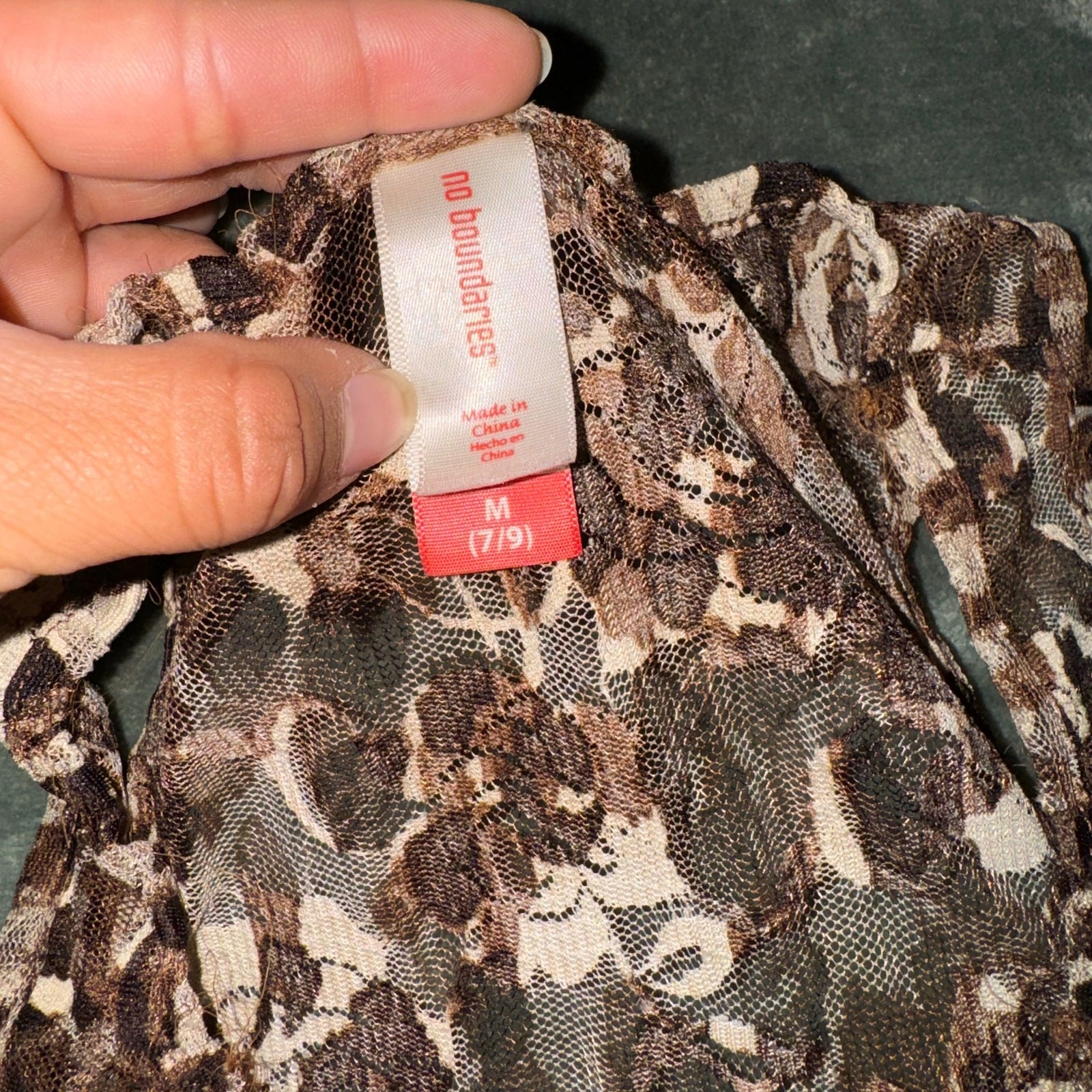 No Boundaries Brown/Tan Floral Pattern Sheer Tank Top Y2K Mesh Women’s Size M