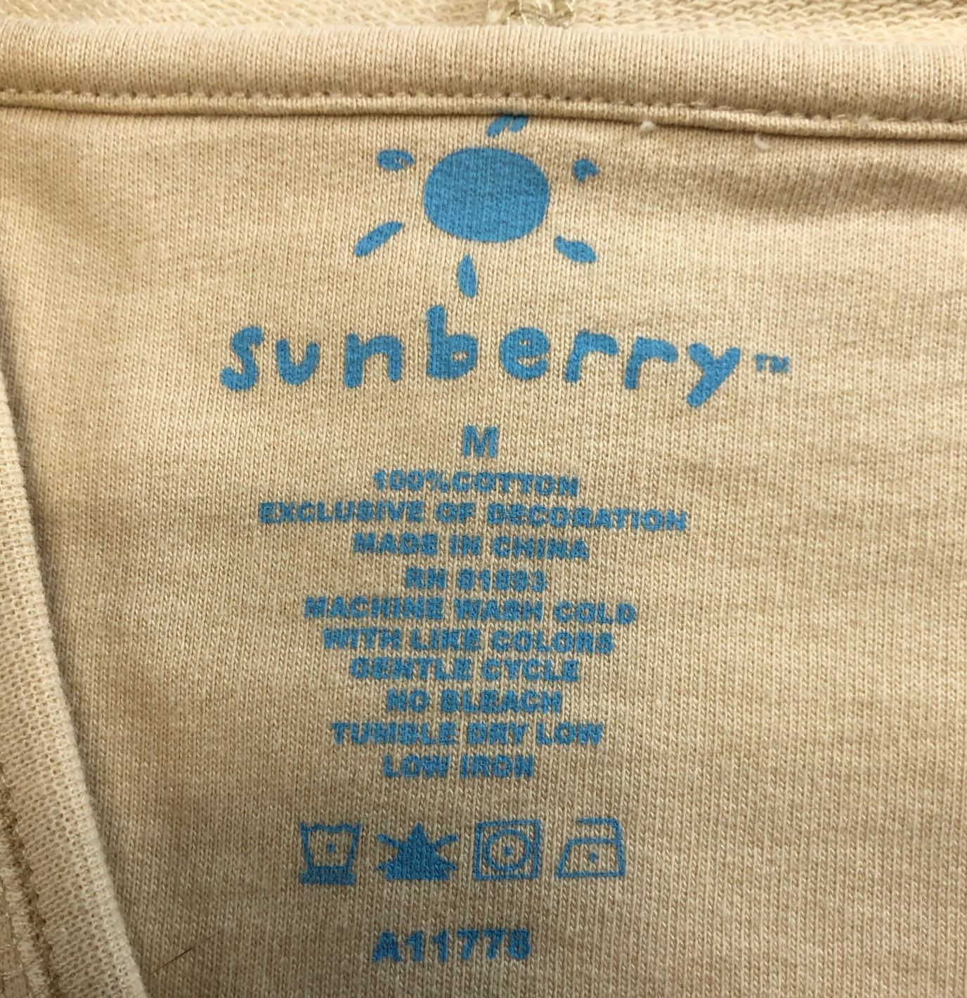 Sunberry Womens Hooded Tunic Top Sz M Beige Painted Flowers 3/4 Sleeves NWOT