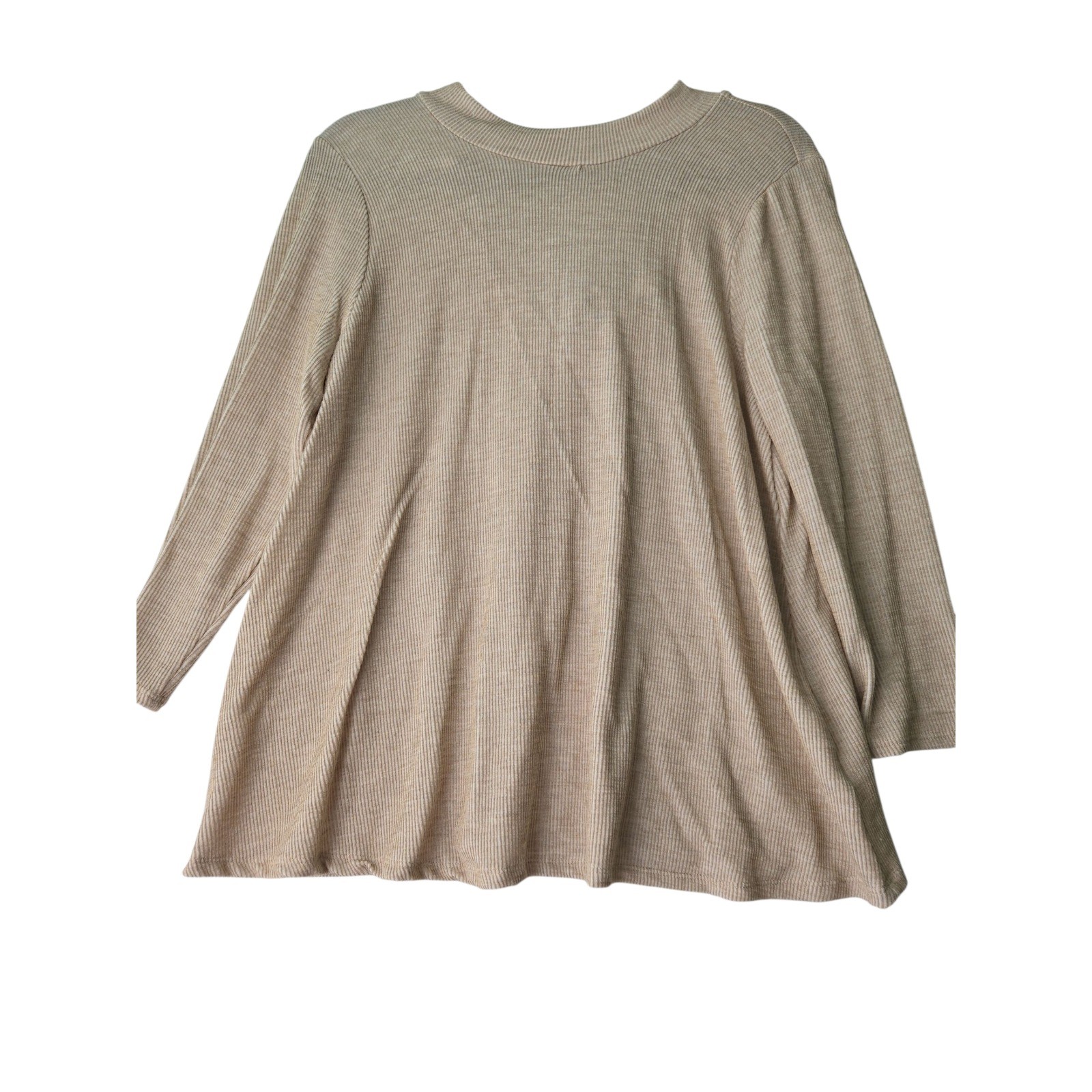 Blue Rain Women’s SIZE LARGE Ribbed Knit Long Sleeve Top Beige V-Neck W/ Scarf